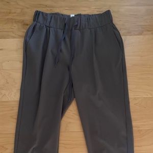 Gray Drawstring Straight-Leg Pants